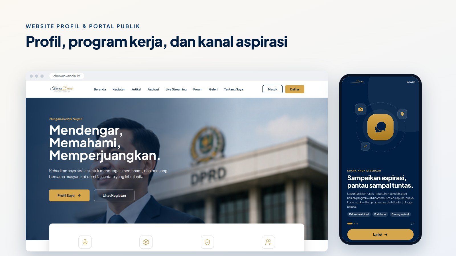 Pratinjau 6 — Kawan Dewan — Source Code Aplikasi Aspirasi & CRM Wakil Rakyat Web + Android