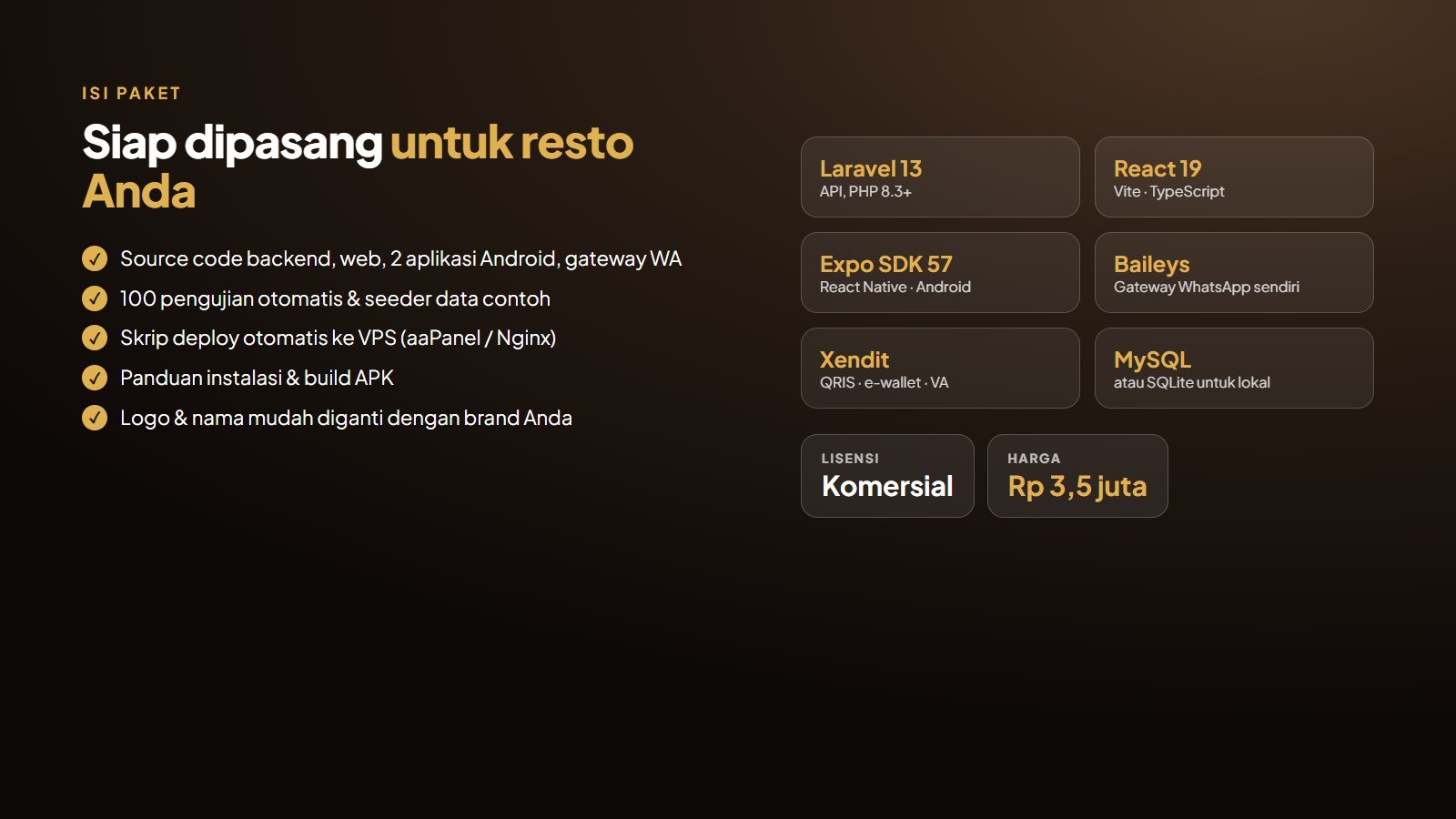 Pratinjau 8 — Aplikasi Resto & Kafe — Source Code Pemesanan Online, POS, KDS + Aplikasi Android