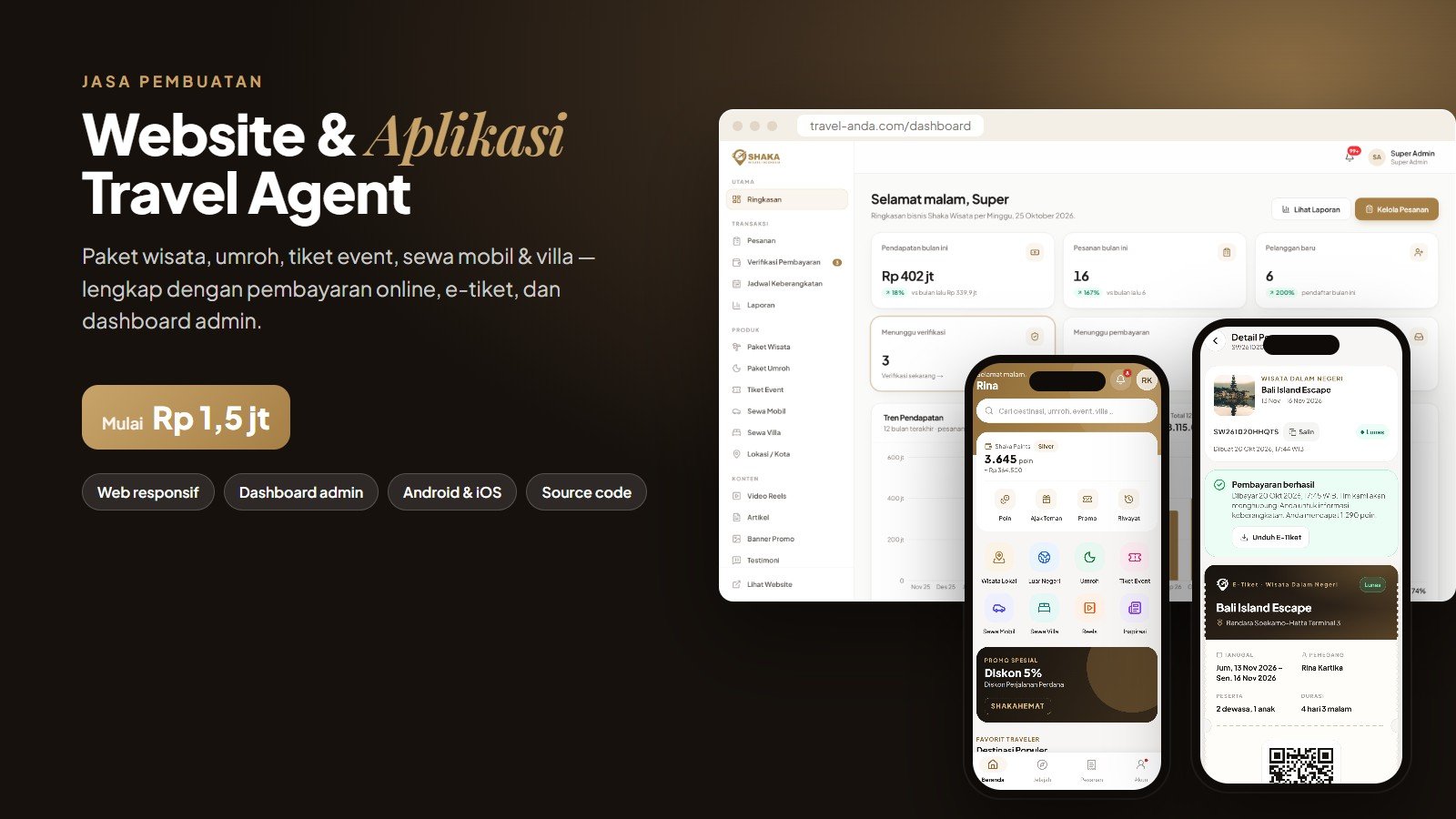 Pembuatan Website & Aplikasi Travel Agent — Paket Wisata, Umroh, Tiket Event & Rental
