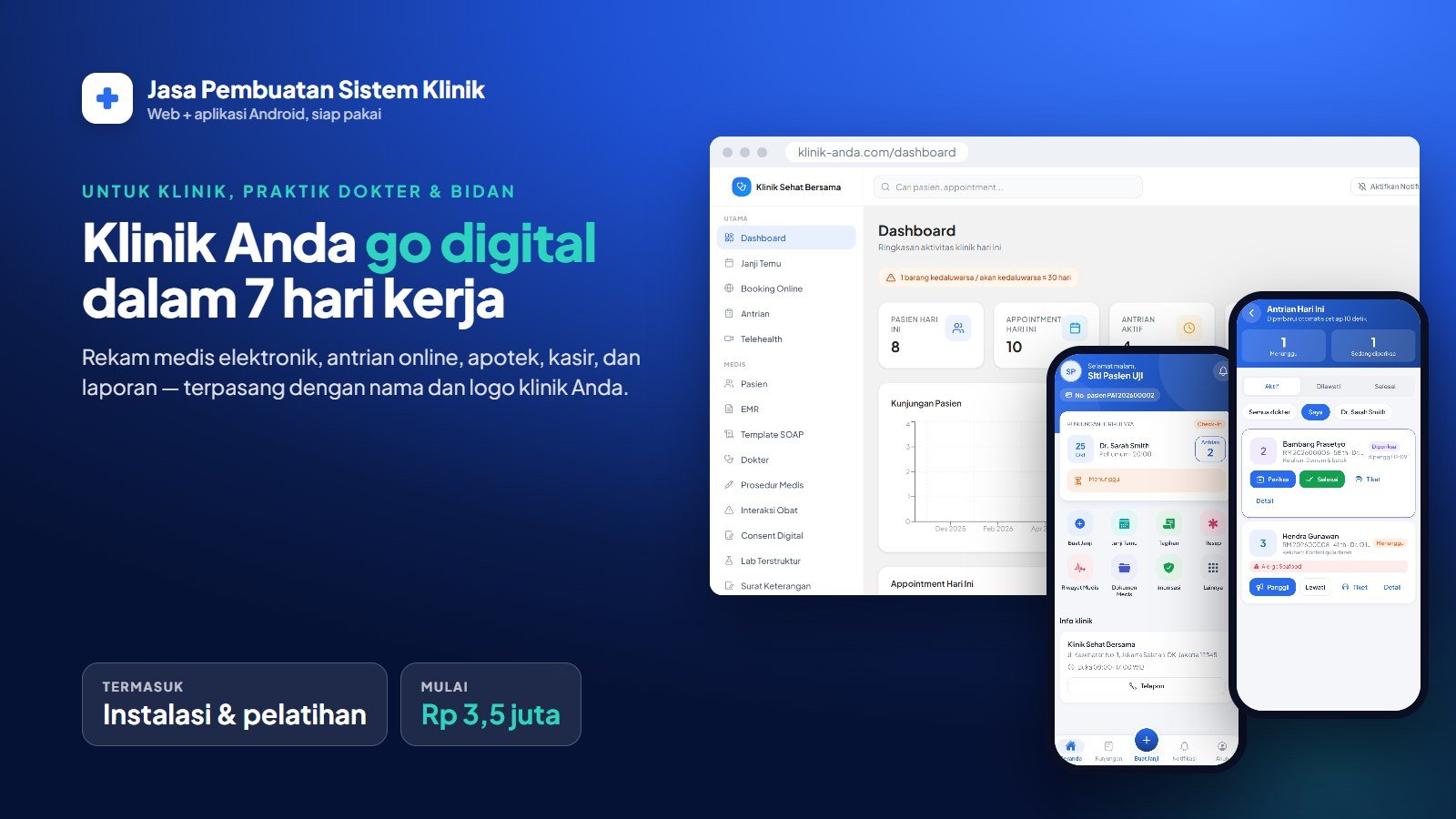Pembuatan Sistem Klinik — Rekam Medis Elektronik, Antrian Online, Apotek & Kasir + Aplikasi Android